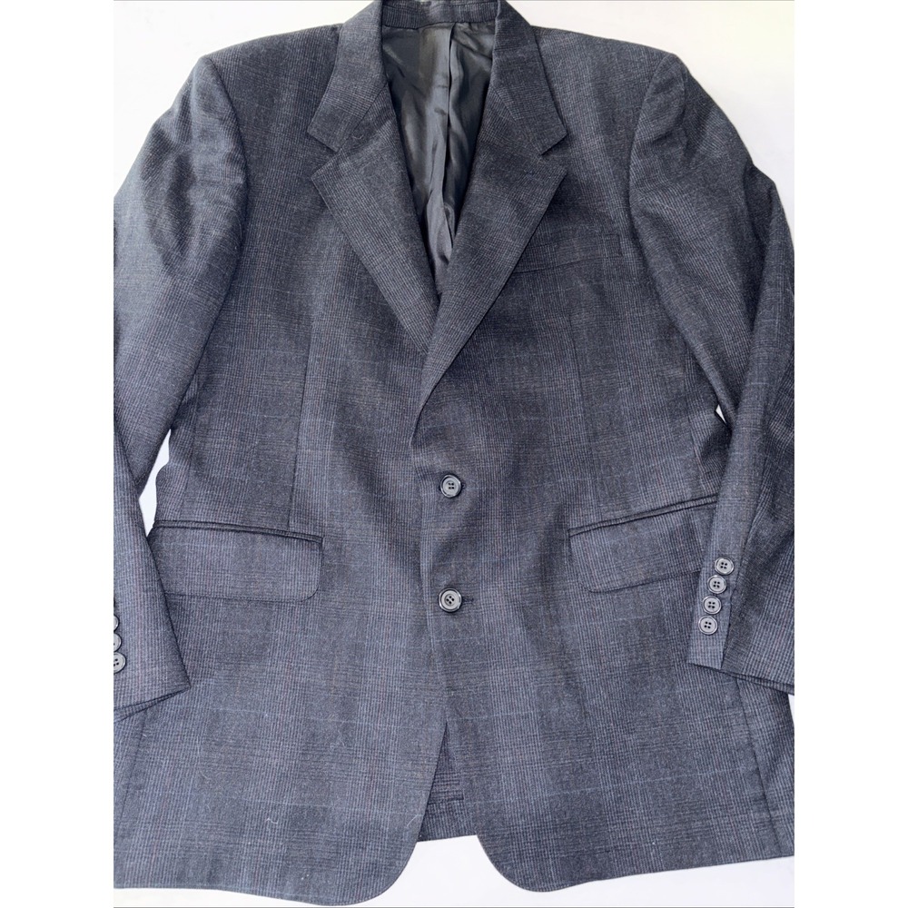 Evan Picone Blazer Jacket Made in USA Mens 42R‎ Blue/Gray Plaid  Wool Sport Coat